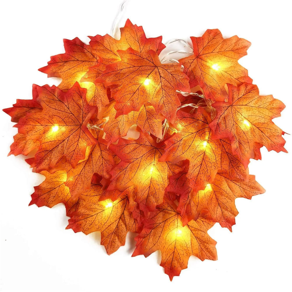 Maple Leaves Fall String Lights — Warm LED Mood Lighting for Bedside — Front view