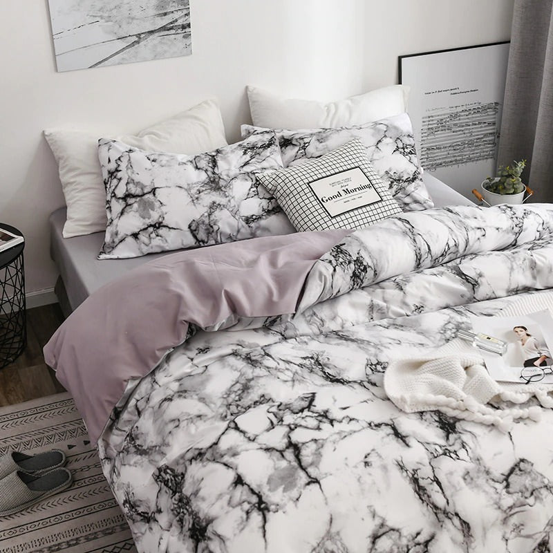 Marble Bedding Set — Veined Duvet Cover for Modern, Quiet Bedrooms — Lifestyle 1