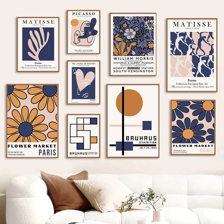 Blue & Yellow Themed Art Gallery Wall Canvas Posters — Considered Home Styling — Front view