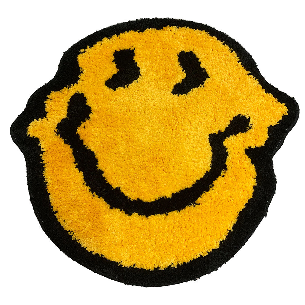 Melted Smiley Fluffy Rug — Soft Accent Rug for Bedroom Layering — Front view