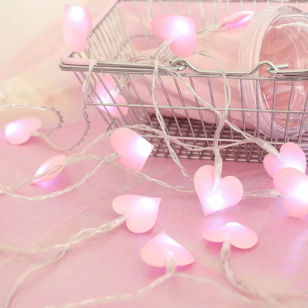 Mini Hearts Fairy Lights — Warm LED Mood Lighting for Bedside — Front view