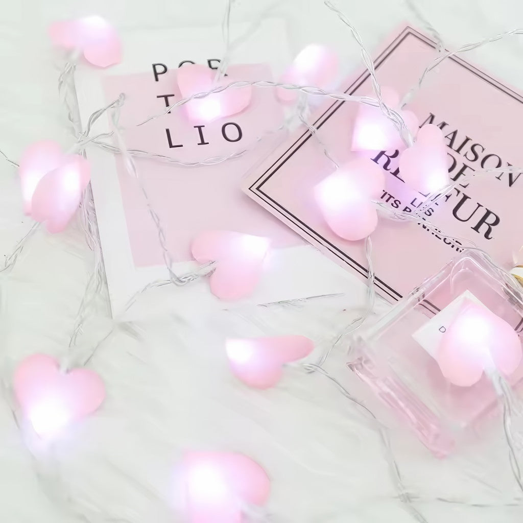 Mini Hearts Fairy Lights — Warm LED Mood Lighting for Bedside — Detail
