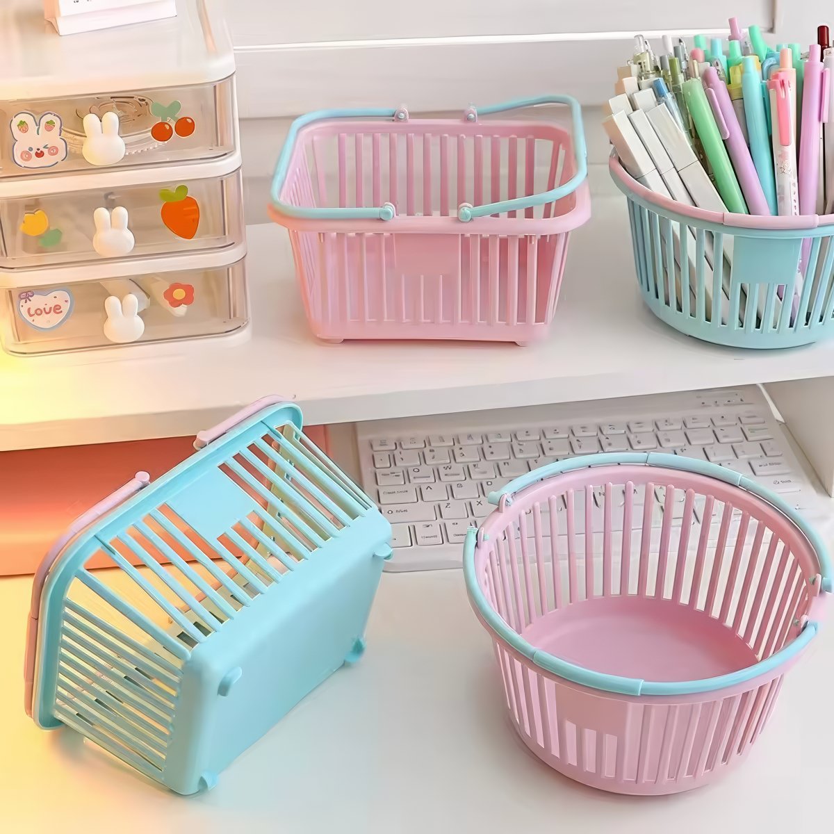 Mini Pastel Storage Shopping Basket — Considered Home Styling — Lifestyle 1