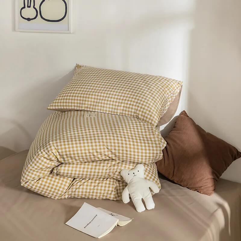 Mini Plaid Print Pastel Bedding Set — Soft-Touch Cotton Duvet & Pillowcases — Lifestyle 2