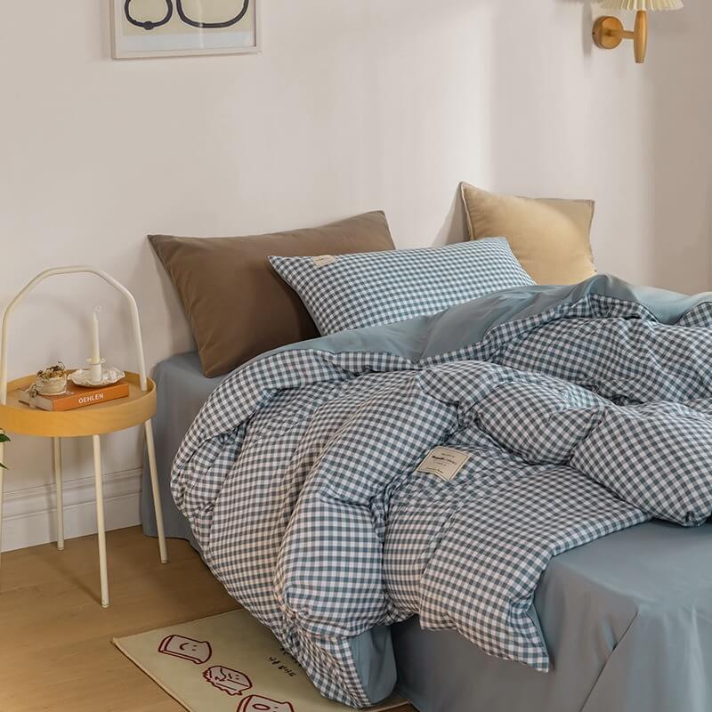 Mini Plaid Print Pastel Bedding Set — Soft-Touch Cotton Duvet & Pillowcases — Lifestyle 3