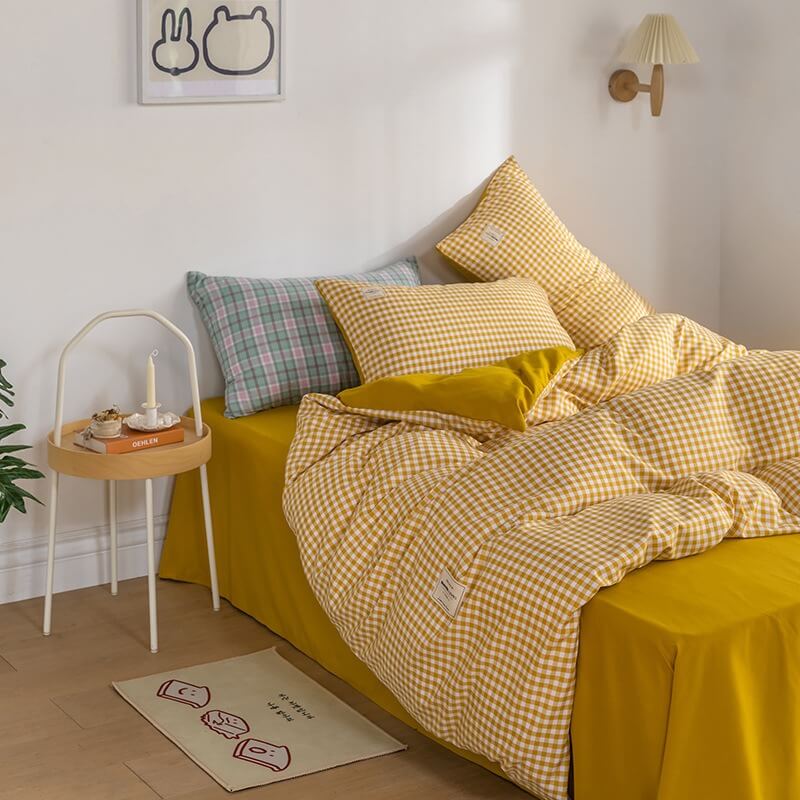 Mini Plaid Print Pastel Bedding Set — Soft-Touch Cotton Duvet & Pillowcases — Lifestyle 4