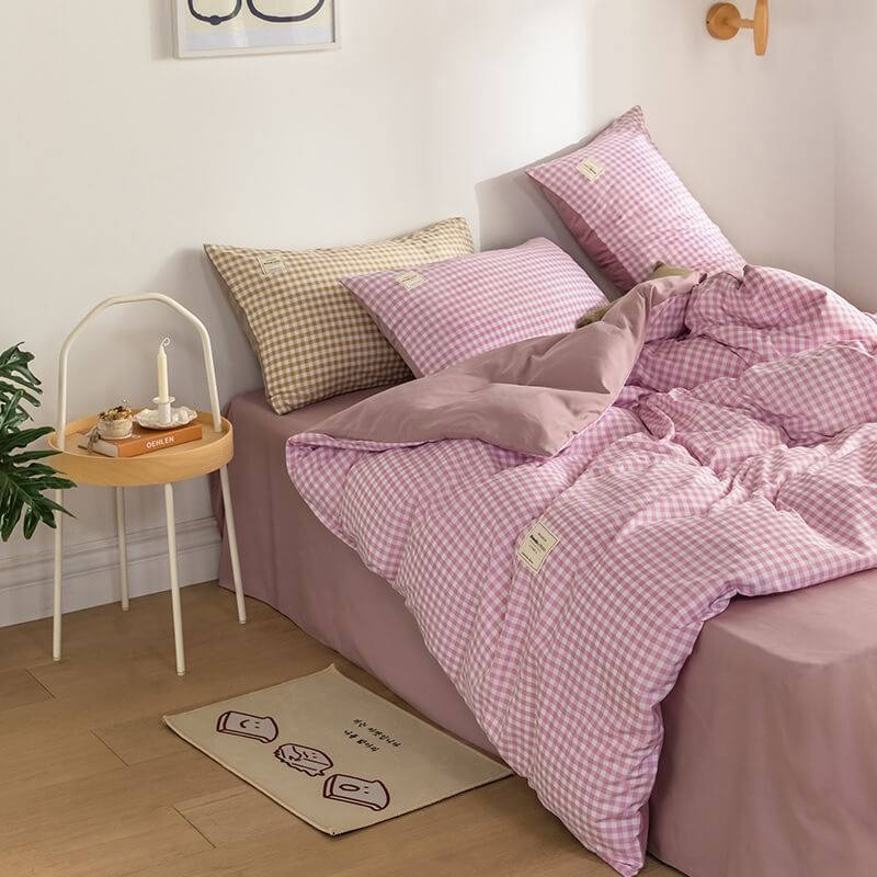 Mini Plaid Print Pastel Bedding Set — Soft-Touch Cotton Duvet & Pillowcases — Lifestyle 6
