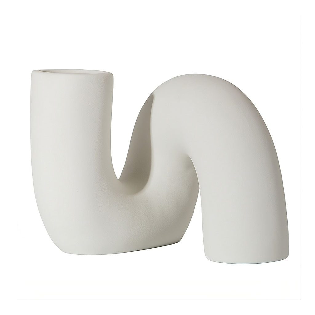 Minimalist Curved Tube Ceramic Vase — Decorative Vase for Considered Styling — Front view