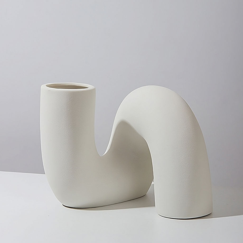 Minimalist Curved Tube Ceramic Vase — Decorative Vase for Considered Styling — Lifestyle 5