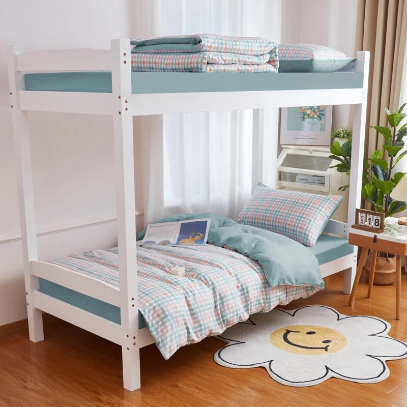 Pastel Blue Plaid Dorm Bedding Set — Soft-Touch Cotton Duvet & Pillowcases — Lifestyle 4