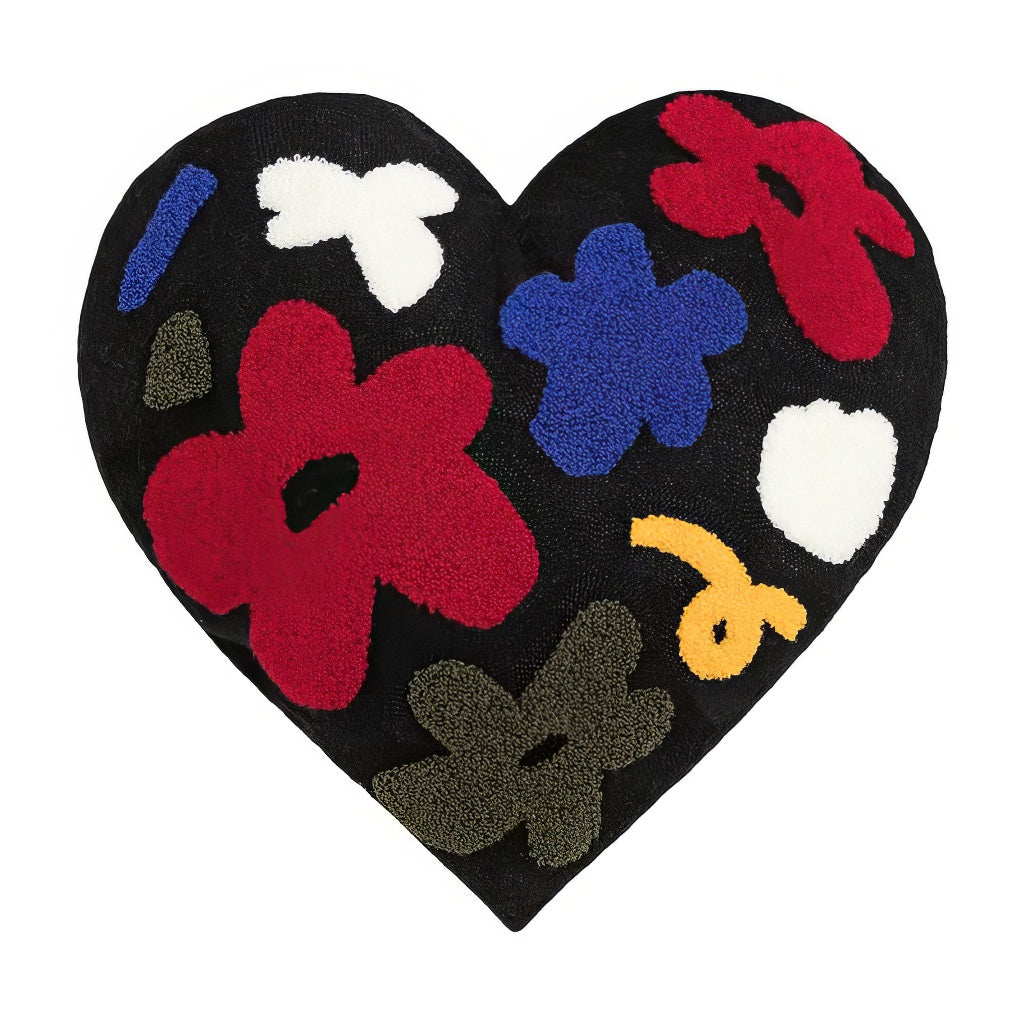 Tufted Heart Cushion — Embroidered Floral Print for Bedroom Decor — Lifestyle 3