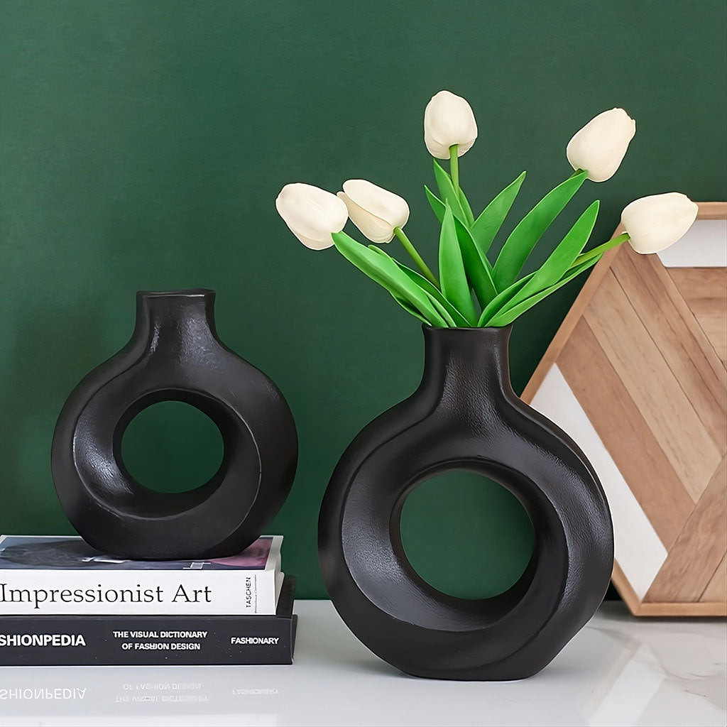 Modern Hollow Circle Ceramic Vase — Decorative Vase for Considered Styling — Detail