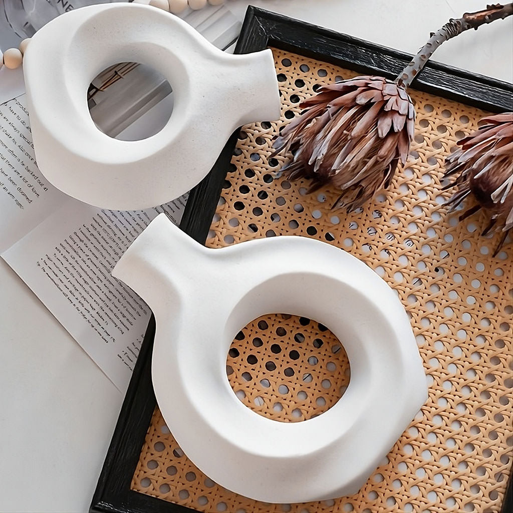 Modern Hollow Circle Ceramic Vase — Decorative Vase for Considered Styling — Lifestyle 3