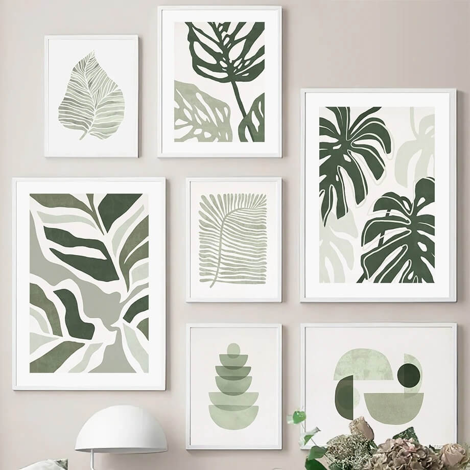 Sage Green Monstera Leaves Canvas Posters — Considered Home Styling — Front view