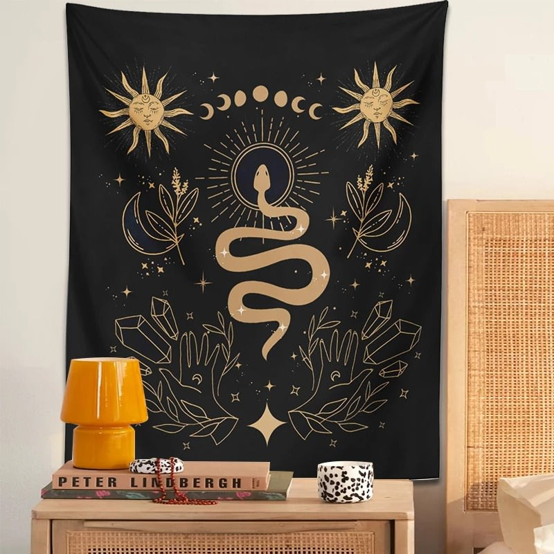 Moon Phases Snake Tapestry — Considered Home Styling — Detail