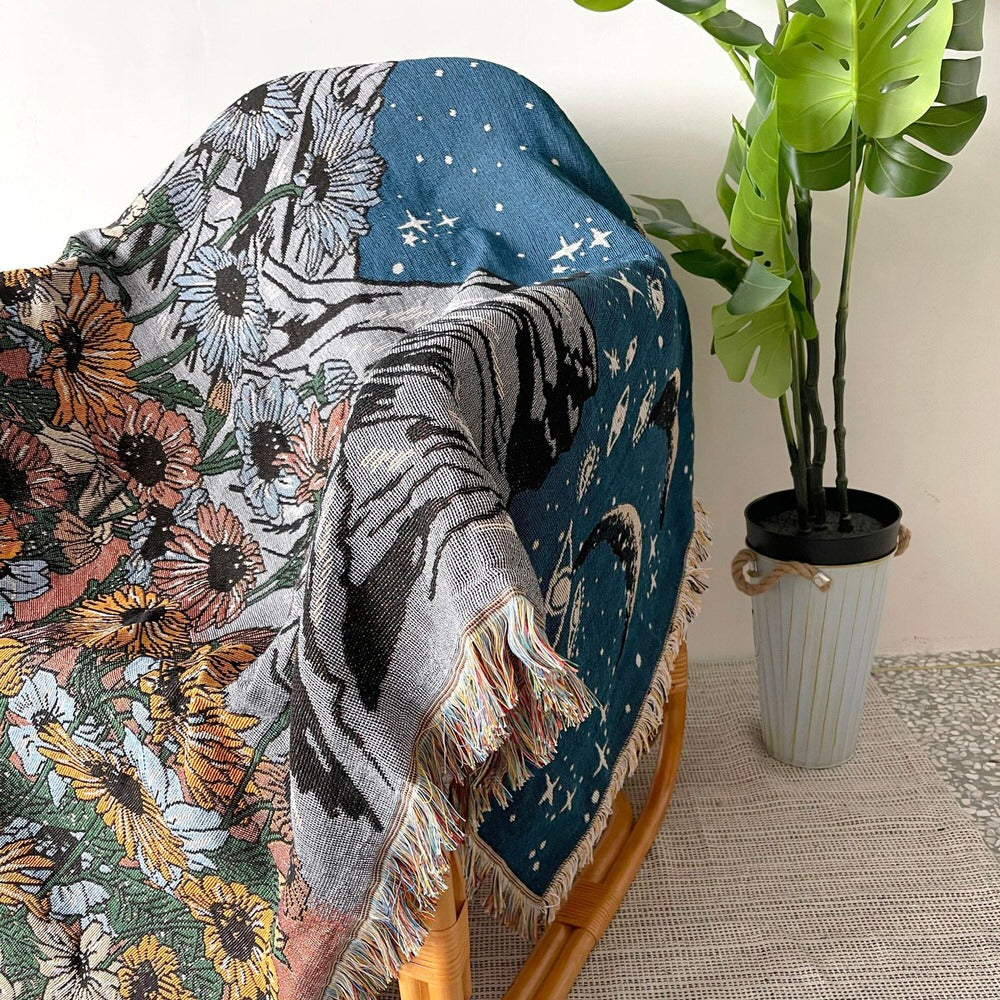 Mountain Flowers Woven Throw Blanket — Soft Layered Throw for Couch and Bed — Lifestyle 3