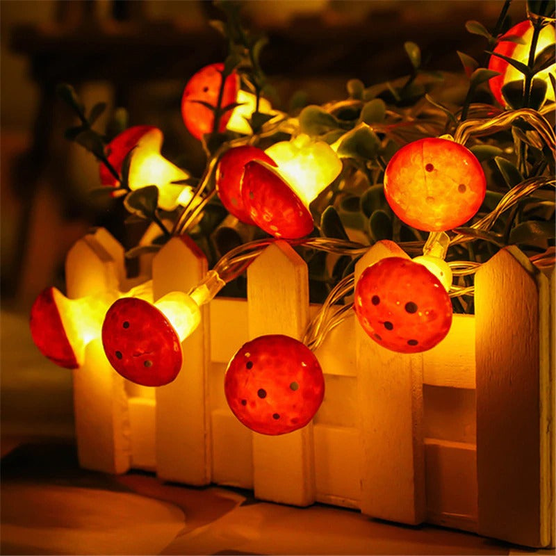 Mushroom String Lights — Warm LED Mood Lighting for Bedside — Detail
