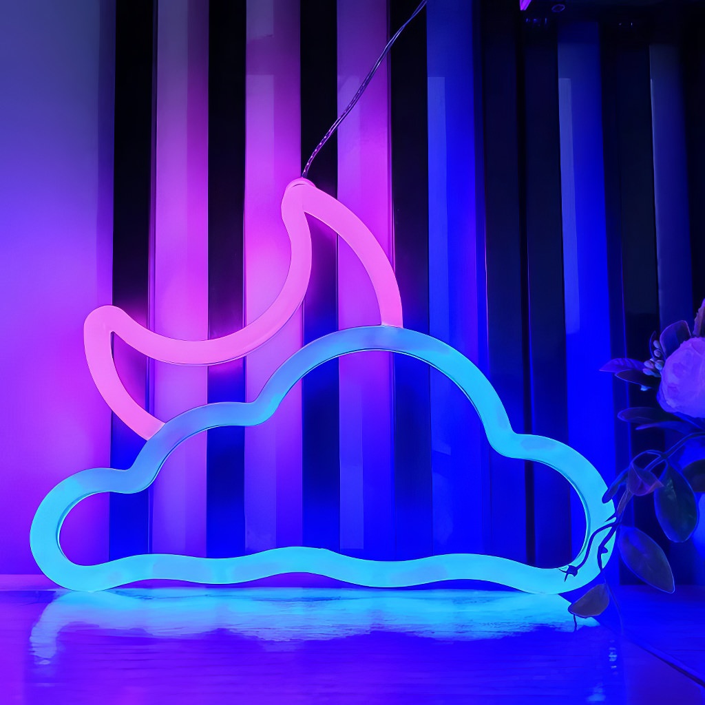 Blue/Pink Moon & Cloud LED Neon Wall Sign — Lifestyle 3