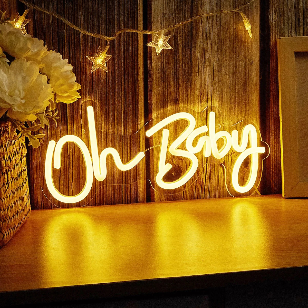 Oh Baby LED Neon Sign — Warm LED Mood Lighting for Bedside — Lifestyle 3