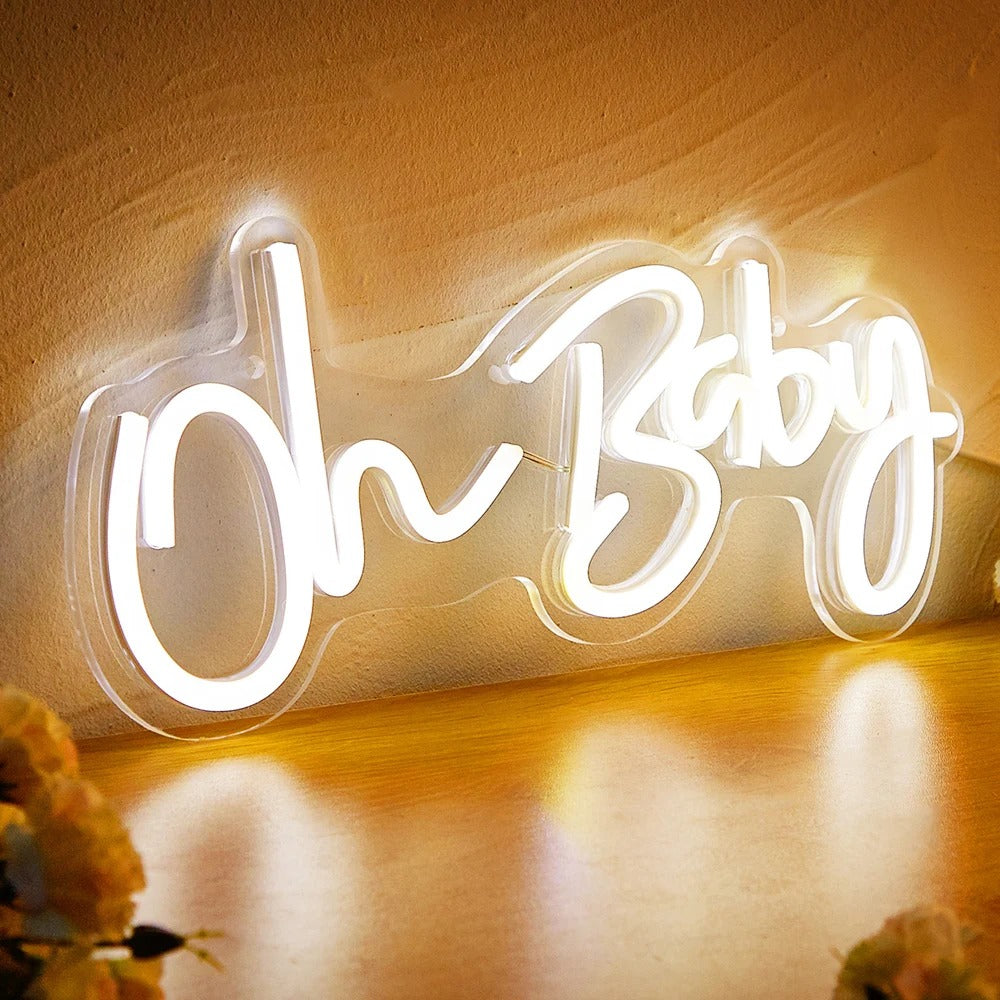 Oh Baby LED Neon Sign — Warm LED Mood Lighting for Bedside — Front view