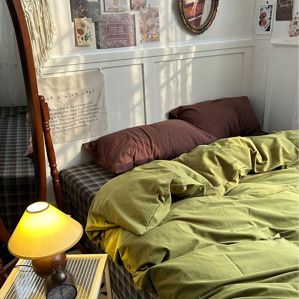 Olive Plaid Rustic Bedding Set — Soft-Touch Cotton Duvet & Pillowcases — Lifestyle 3