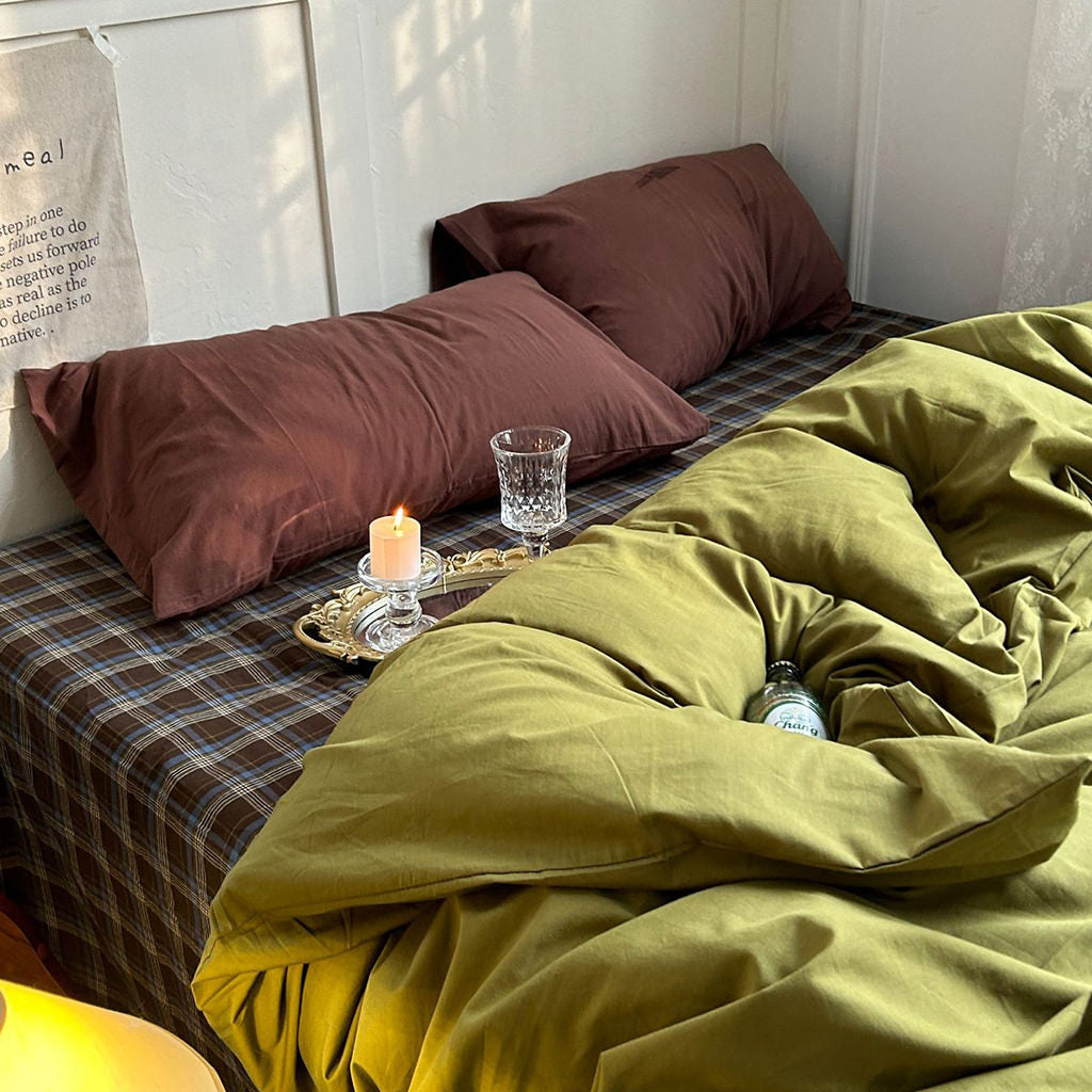 Olive Plaid Rustic Bedding Set — Soft-Touch Cotton Duvet & Pillowcases — Lifestyle 2
