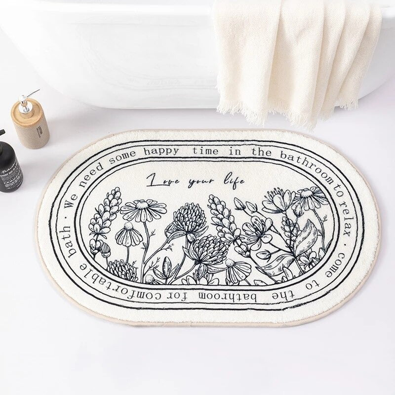Outline Flowers Bath Mat — Soft Accent Rug for Bedroom Layering — Lifestyle 1