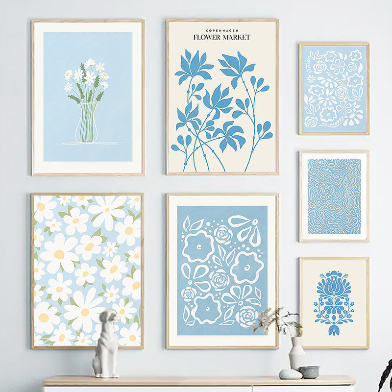 Pale Blue Flower Market Canvas Posters — Considered Home Styling — Front view