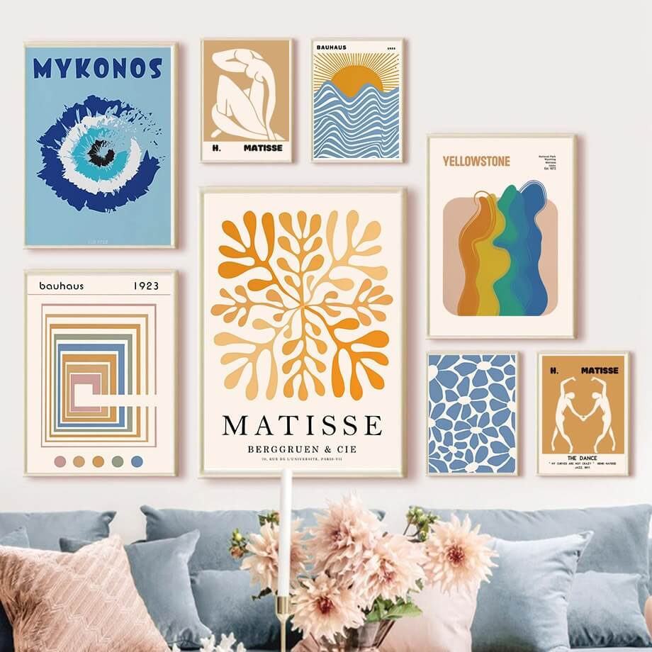 Pale Orange & Blue Gallery Wall Canvas Posters — Considered Home Styling — Detail