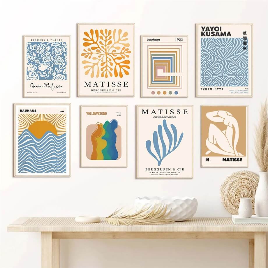 Pale Orange & Blue Gallery Wall Canvas Posters — Considered Home Styling — Front view