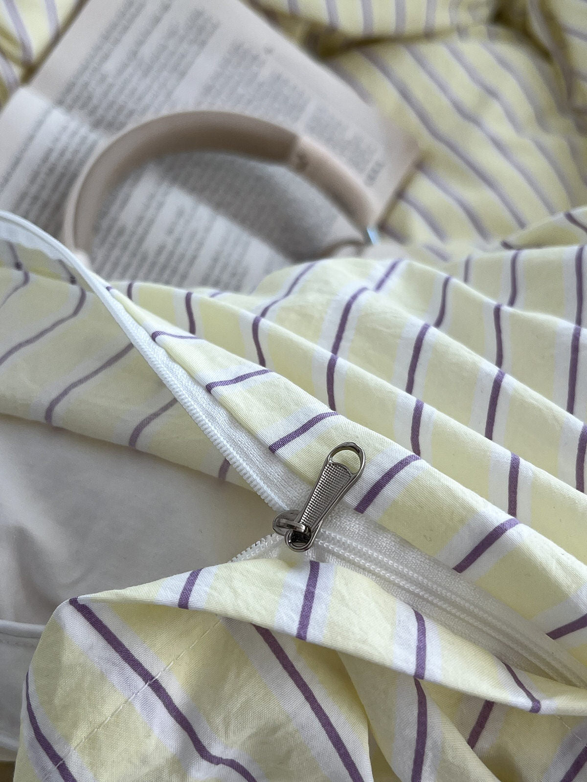 Pale Lemon Pinstripe Bedding Set — Cotton-Blend Cover for Calm Bedrooms — Lifestyle 1