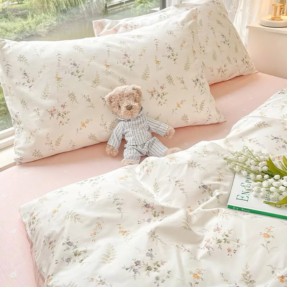 Pale Pink Floral Print Bedding Set — Soft-Touch Cotton Duvet & Pillowcases — Lifestyle 4