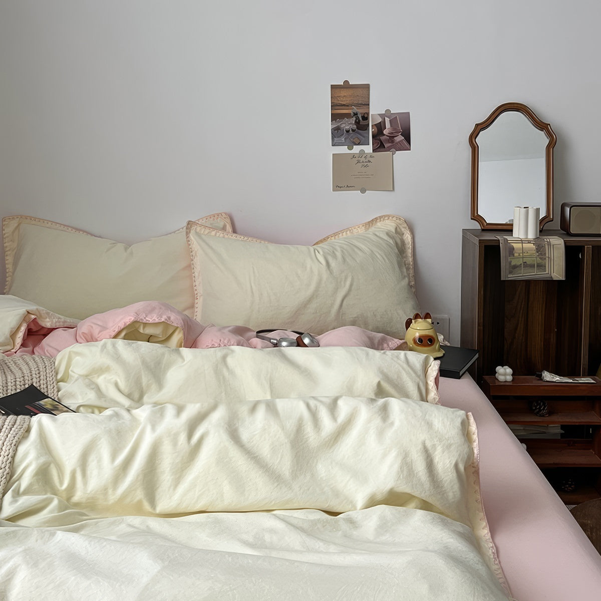 Pale Pink & Yellow Pastel Bedding Set — Soft-Touch Cotton Duvet & Pillowcases — Front view