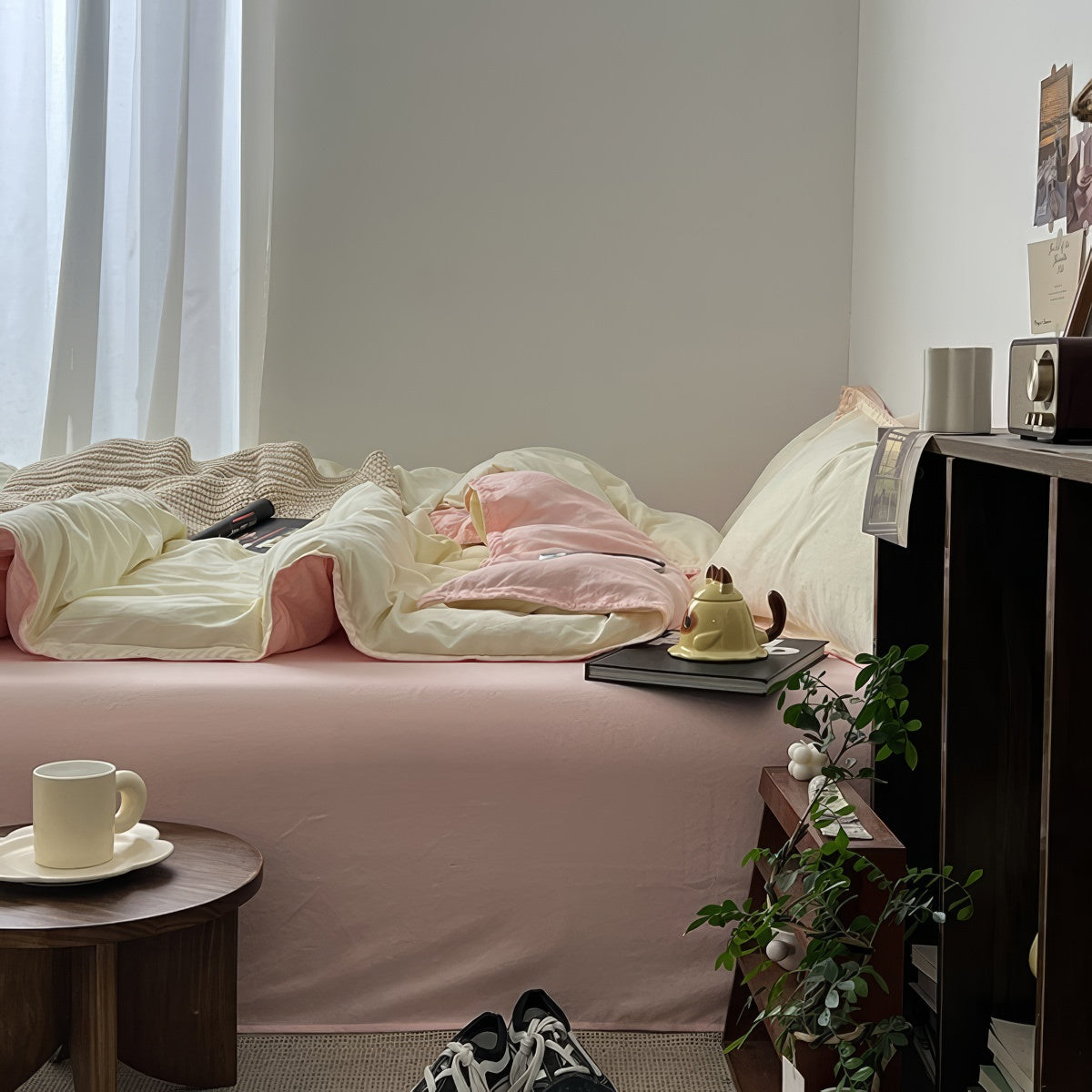 Pale Pink & Yellow Pastel Bedding Set — Soft-Touch Cotton Duvet & Pillowcases — Lifestyle 2