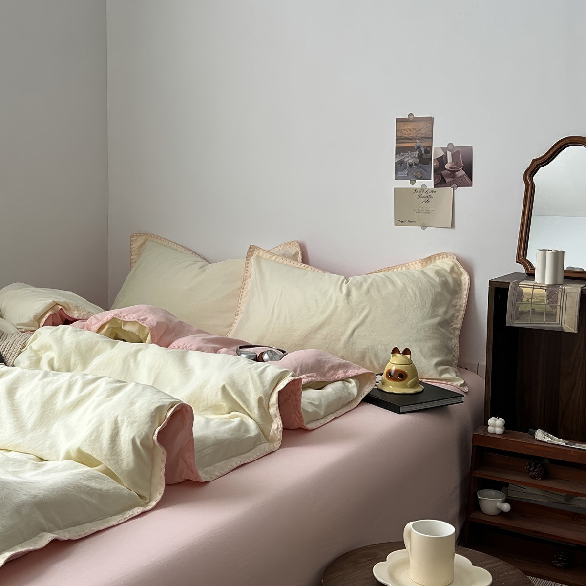 Pale Pink & Yellow Pastel Bedding Set — Soft-Touch Cotton Duvet & Pillowcases — Lifestyle 3