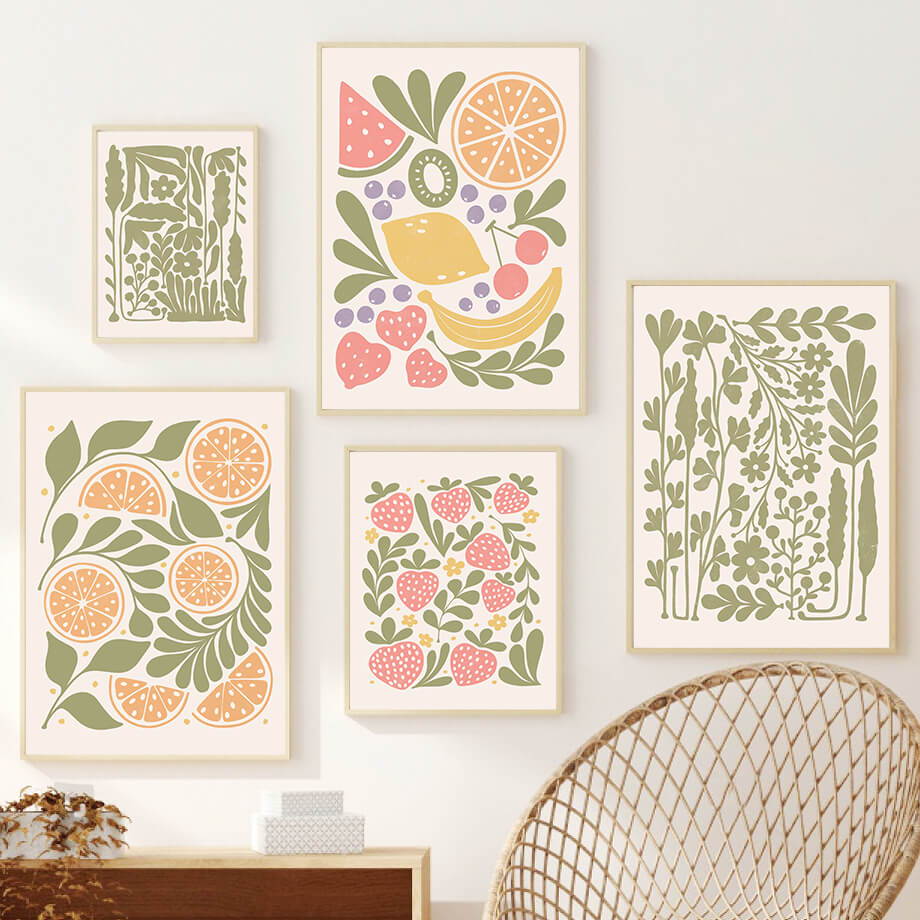 Pastel Fruits Gallery Wall Canvas Posters — Considered Home Styling — Detail