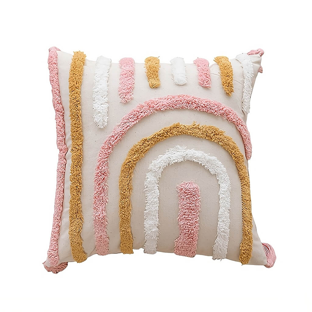 Pastel Arch Cushion Cover — Tufted Cotton Cover with Rainbow Arches for Layered Decor — Front view