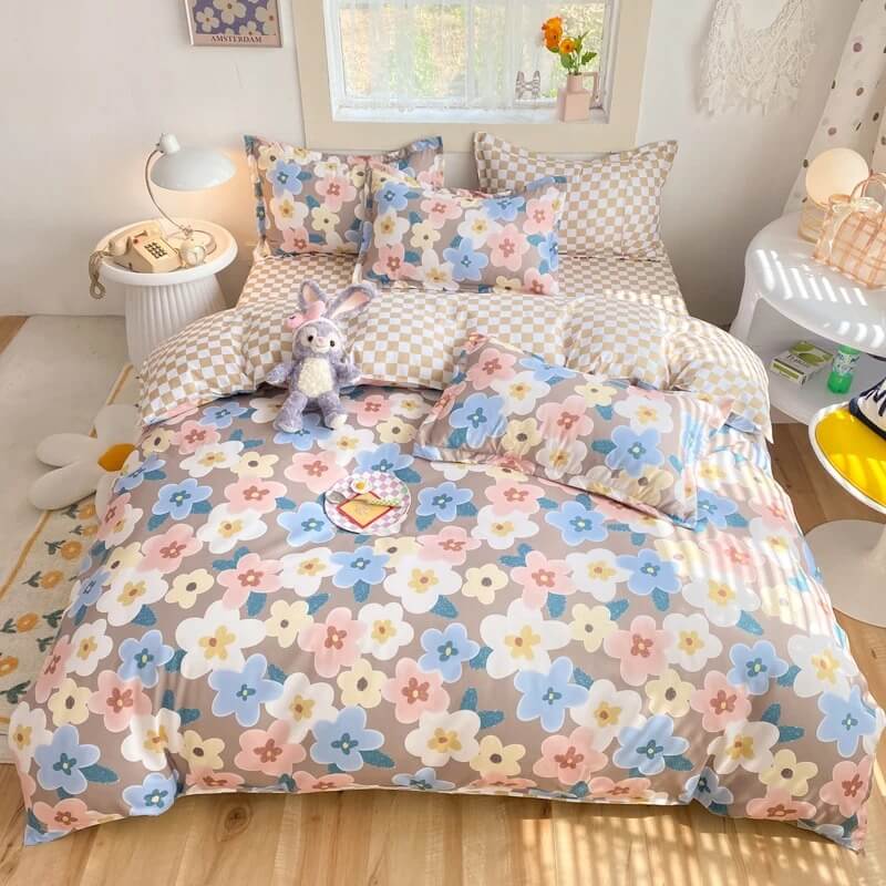 Pastel Brown Flowers Bedding Set — Soft-Touch Cotton Duvet & Pillowcases — Lifestyle 2