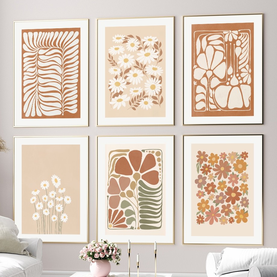 Pastel Brown Flowers Canvas Posters — Considered Home Styling — Front view