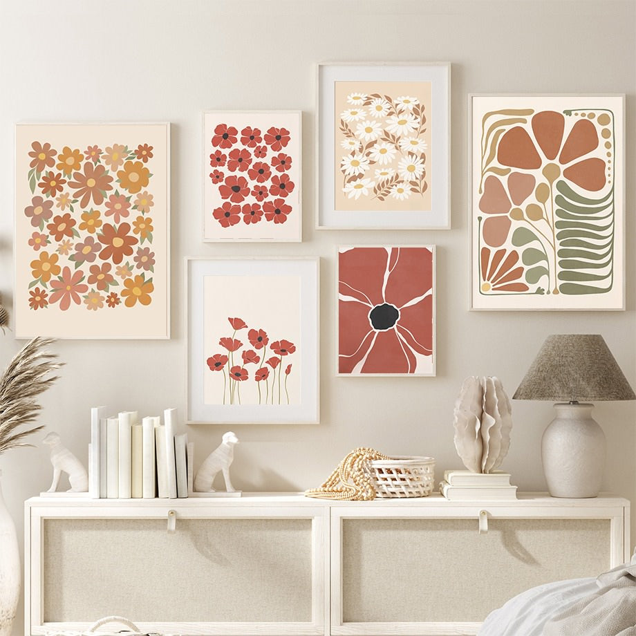 Pastel Brown Flowers Canvas Posters — Considered Home Styling — Detail