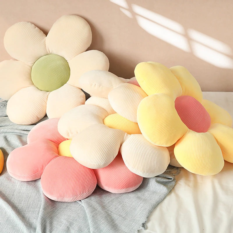 Pastel Flower Throw Pillow — Soft Textured Pillow for Bedroom Layering — Lifestyle 3