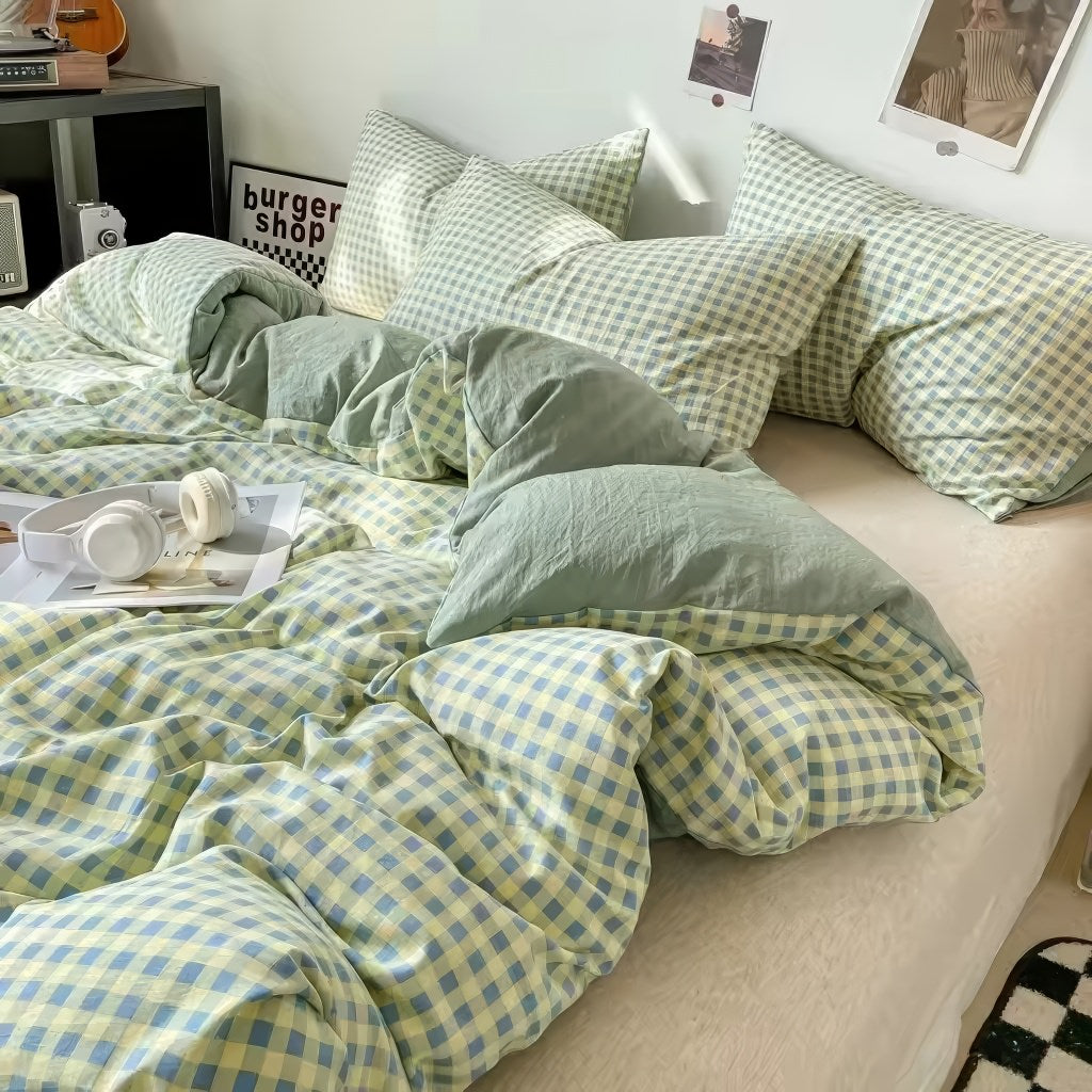 Pastel Gingham Bedding Duvet Cover Set — Lifestyle 5