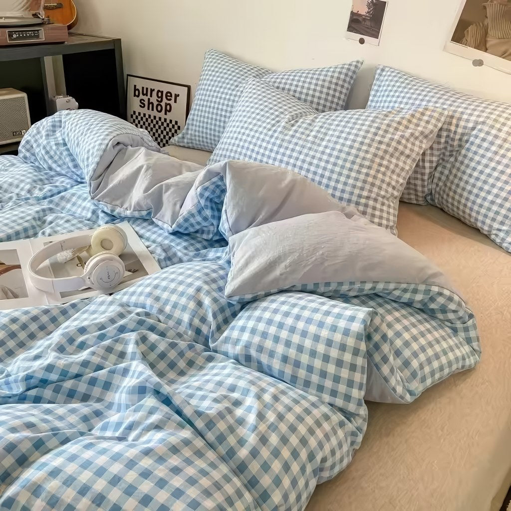 Pastel Gingham Bedding Duvet Cover Set — Lifestyle 6