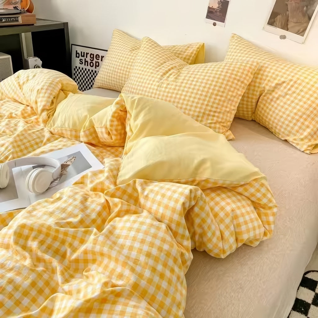Pastel Gingham Bedding Duvet Cover Set — Lifestyle 8