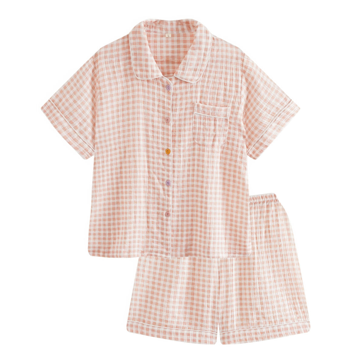 Cotton Gauze Pajama Set — Short-Sleeve Gingham Loungewear for Warm Nights — Lifestyle 3