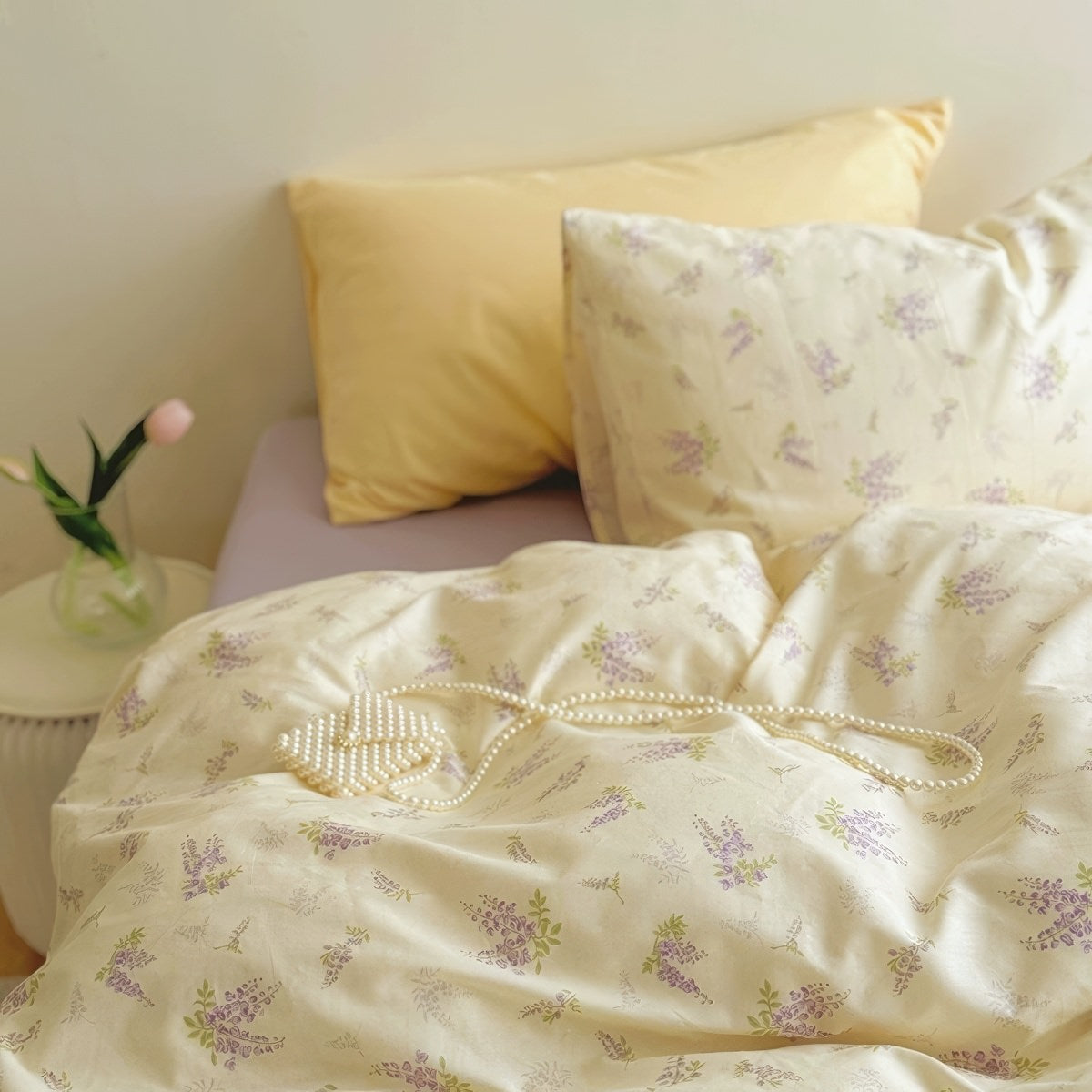 Lavender Bloom Floral Cotton Bedding Set — Front view