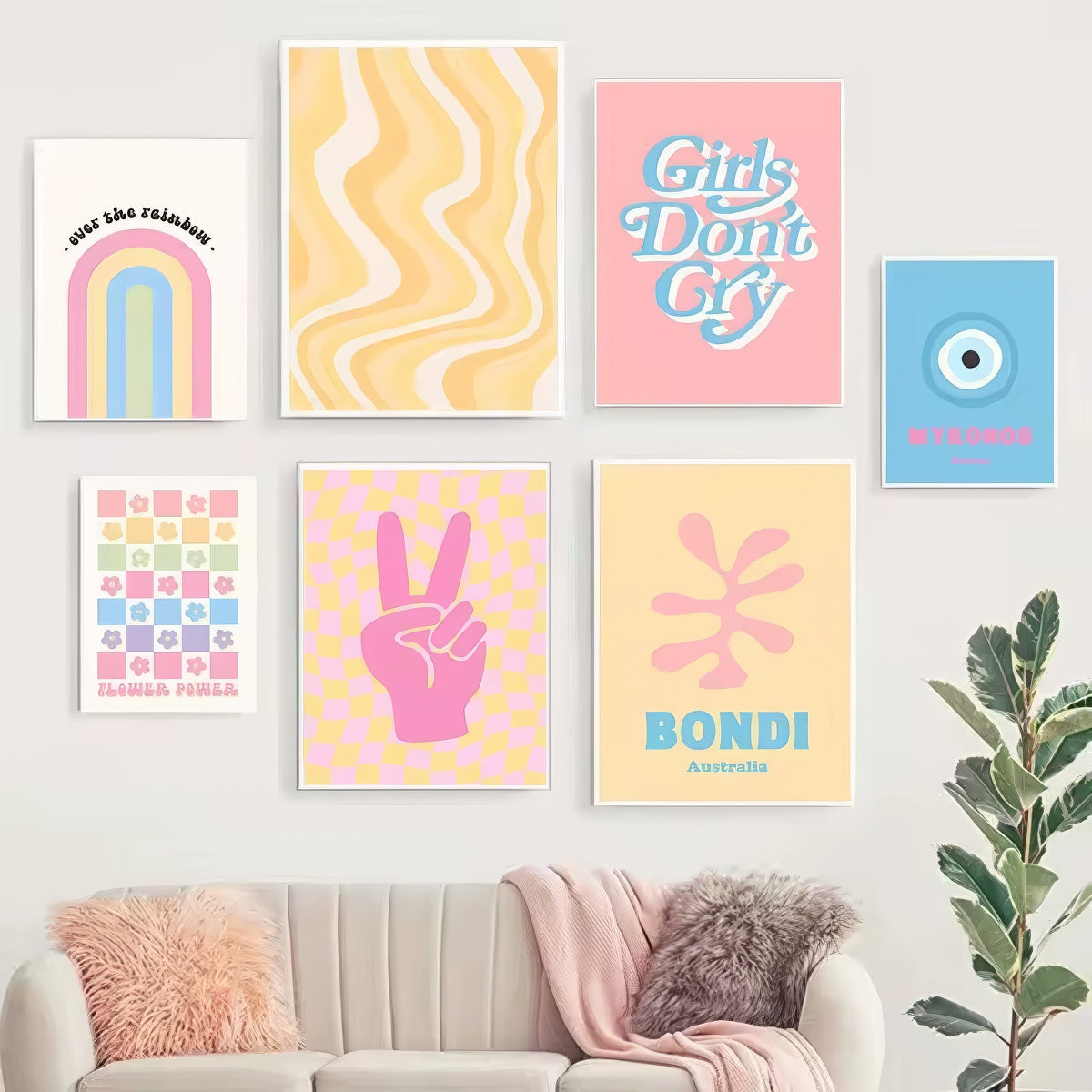 Pastel Positivity Wall Collage Canvas Posters — Considered Home Styling — Lifestyle 1