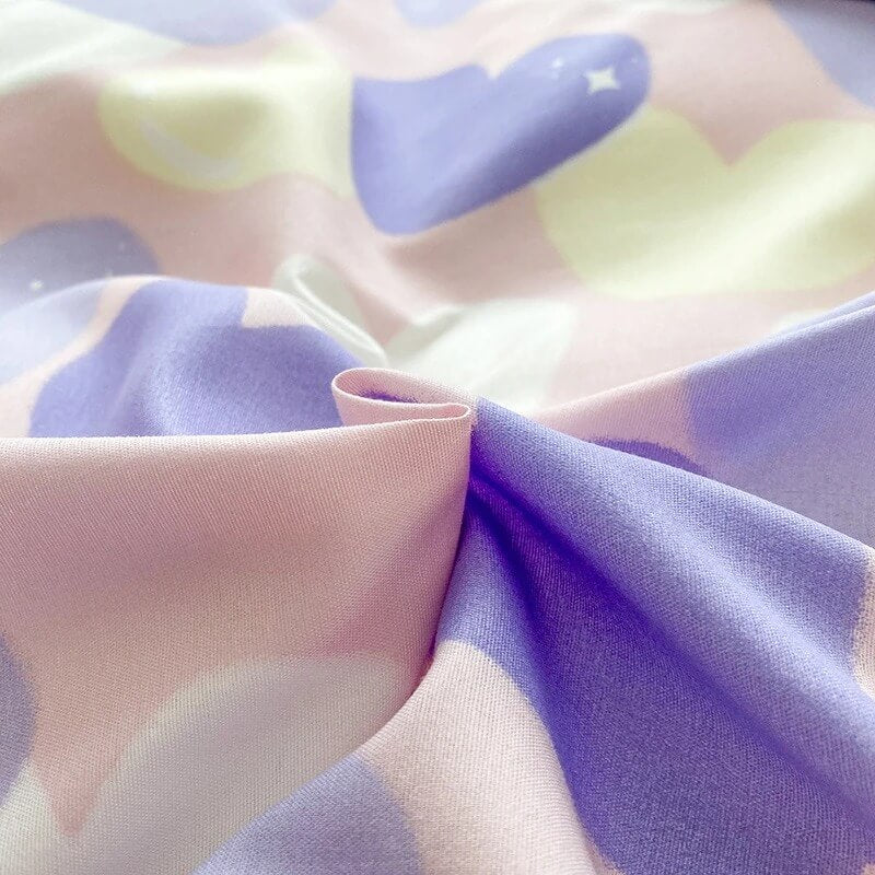 Pastel Purple Hearts Bedding Set — Soft-Touch Cotton Duvet & Pillowcases — Lifestyle 3