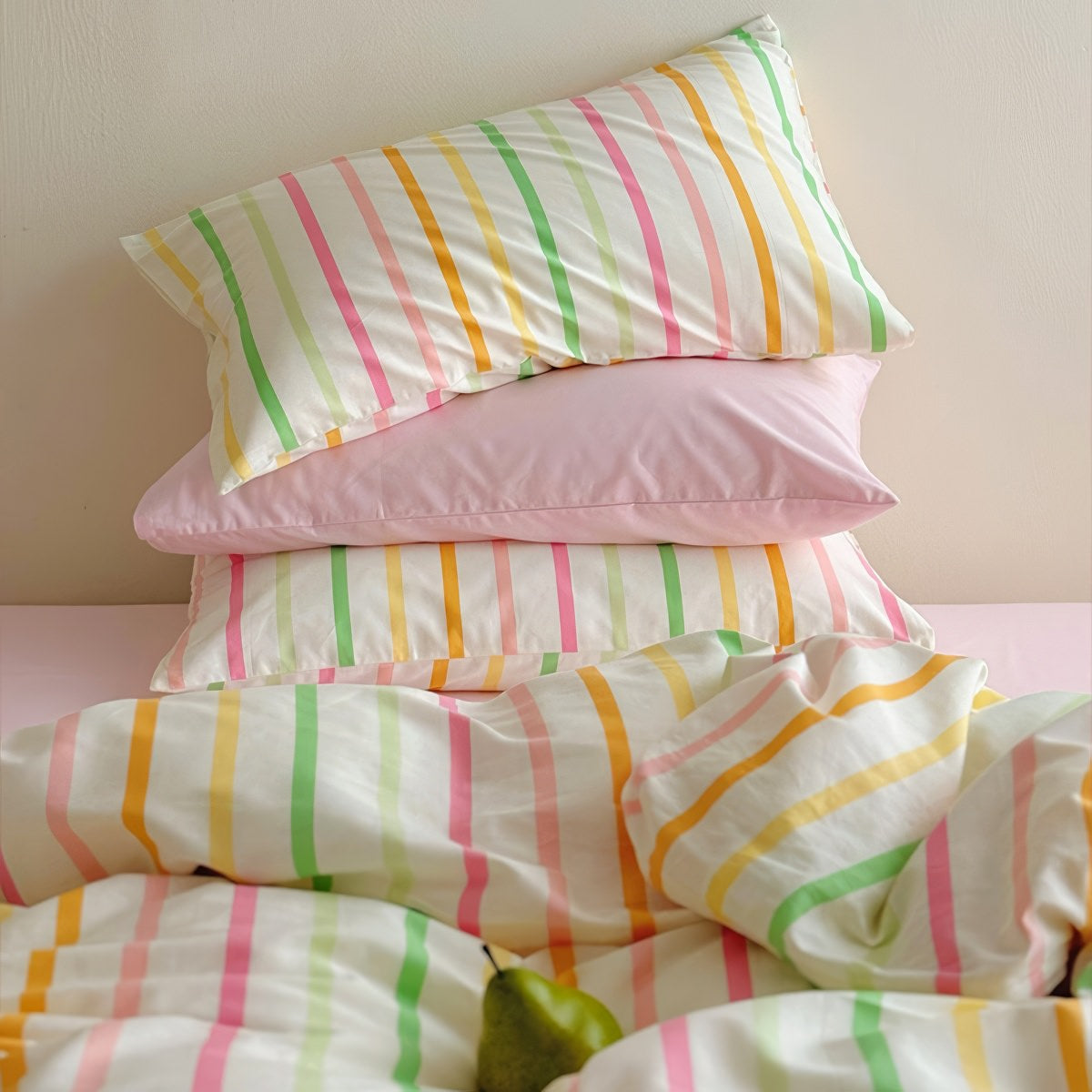 Colorful Pastel Stripes Bedding Set — Soft-Touch Cotton Duvet & Pillowcases — Lifestyle 3
