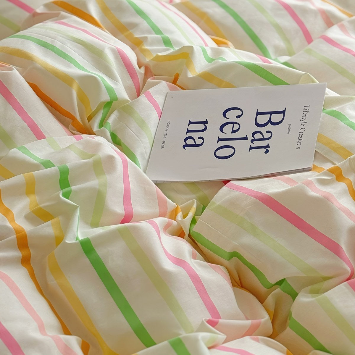Colorful Pastel Stripes Bedding Set — Soft-Touch Cotton Duvet & Pillowcases — Lifestyle 2